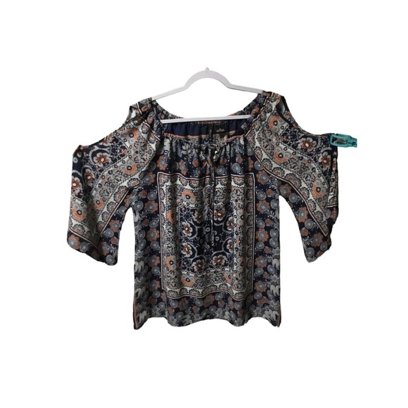New Directions Curvy 1X Blouse, Cold Shoulder Sleeve, Orange And Blue NWT - Picture 1 of 11